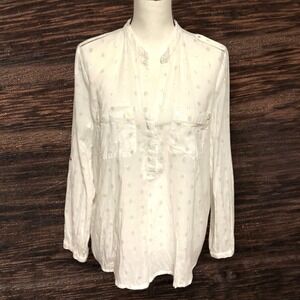 MNG Casual Womens White Long Sleeve Button Up Shirt with Metallic Dots Size XL